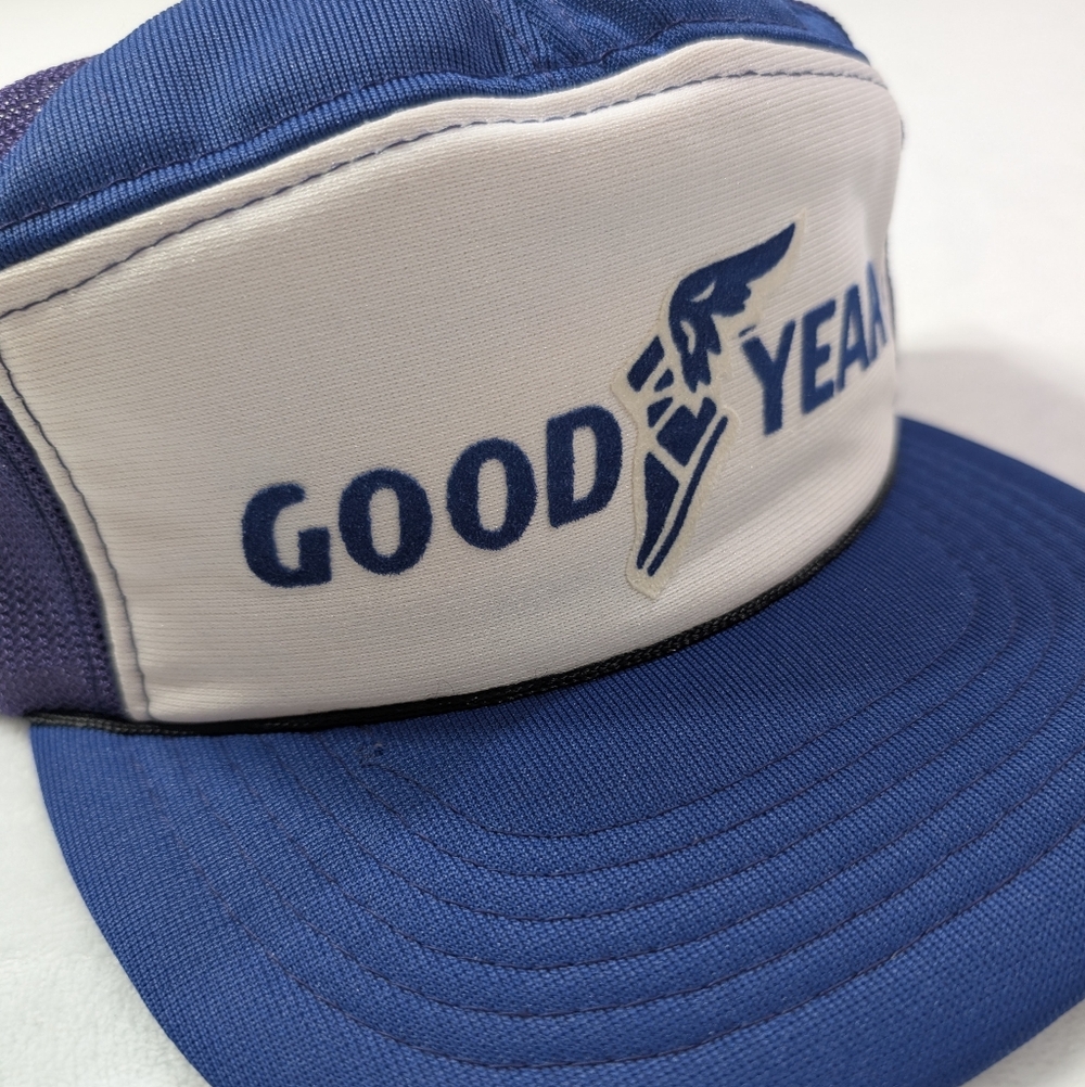 Vtg Goodyear Tires Trucker Hat‎ Blue Yellow Snapback Mesh Cap Retro - Picture 2 of 5